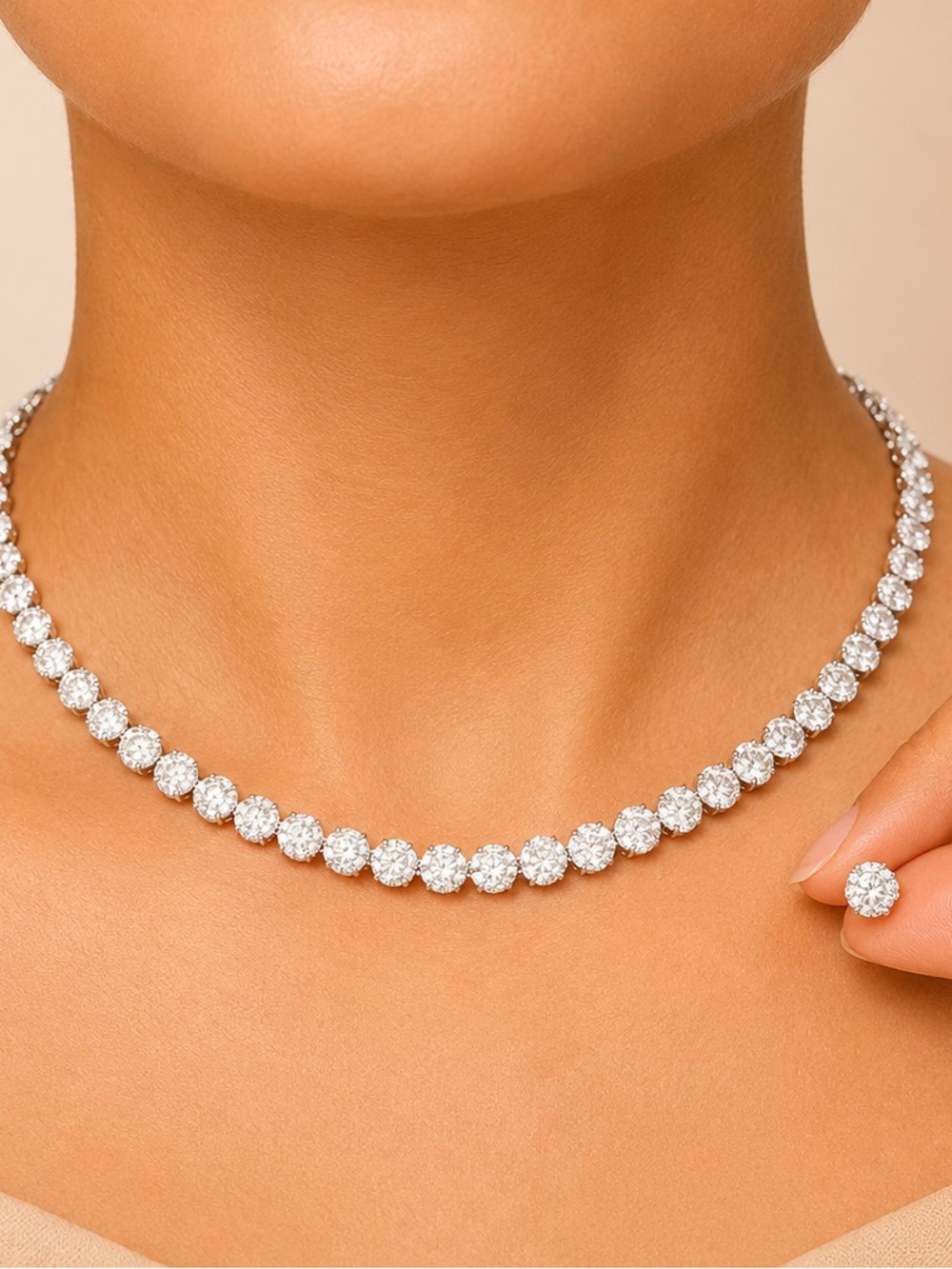 Classic White Cubic Zirconia Tennis Necklace